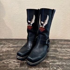 Men's Harley Davidson Embroidered Eagle Leather Harness Moto Boots